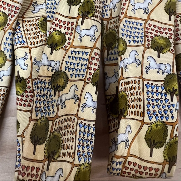 *2/$60* Salvatore Ferragamo Yellow Horse and Farm Silk Tie - Picture 3 of 12